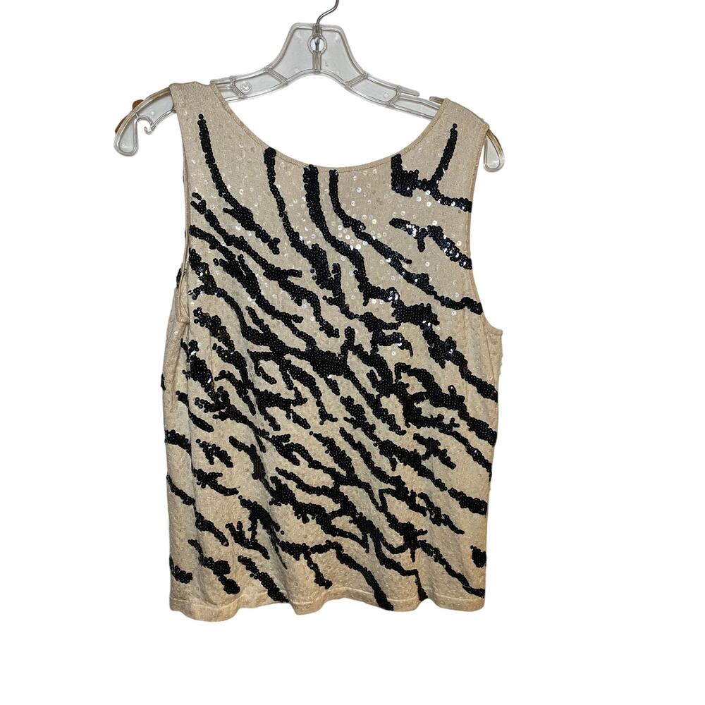 LR560 Vintage Liz Claiborne M Beige Black Sequin Animal Print Sleeveless Top - Picture 4 of 8
